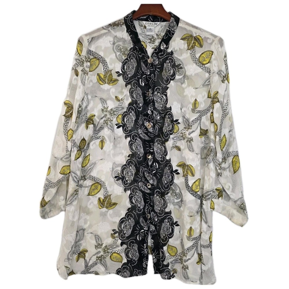 VTG Citron Santa Monica Wearable Art Silk Rayon Semi-sheer Tunic Lagenlook 2X
